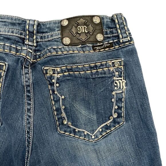 Miss Me Jeans Womens Denim Boot Cut Mid Rise JW5161B2 Distressed Blue Wash Sz 31 - Picture 1 of 11